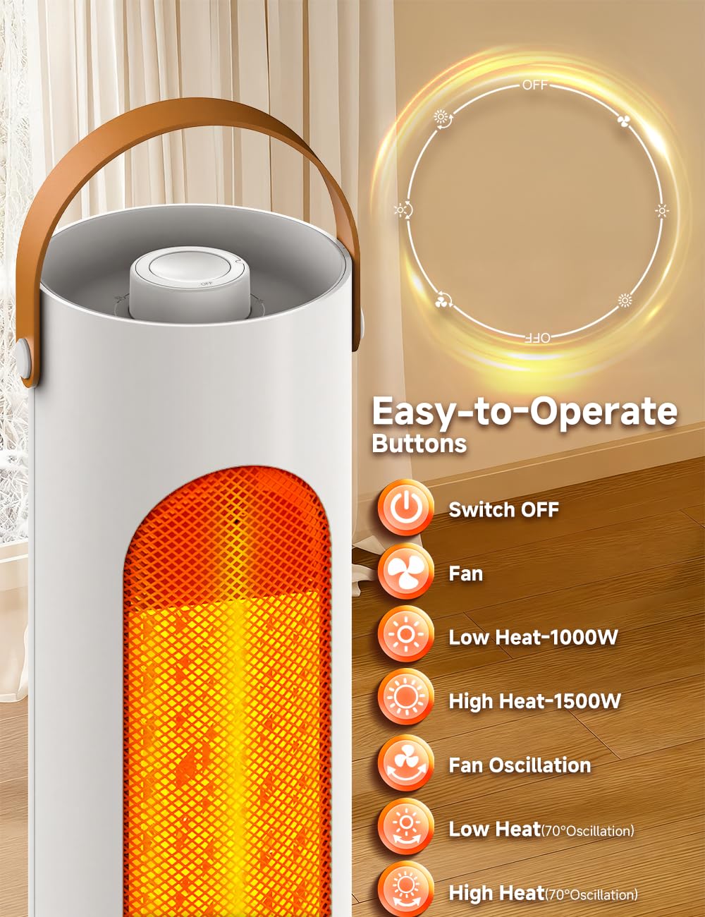 HETRAROOT Outdoor Heaters for Patio w/4 Modes, 350Sq.ft 1S Heating, 1500W PTC Ceramic Electric Patio Heater for Outdoor Use, Overheating & Tip-Over Protection, Space Heaters for Indoor Use Large Room