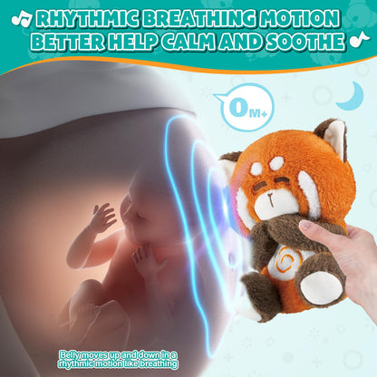 auby Red Panda Baby Soothing Toy - White Noise Machine & Lullabies, Plush Comfort with Rhythmic Breathing, Removable Sound Box for Easy Wash, Newborn Gift