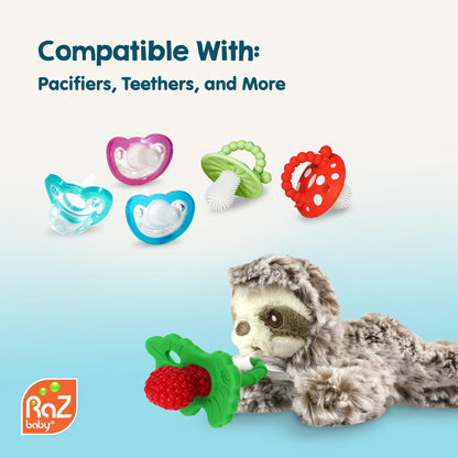 RaZbaby JollyPop Pacifier, Holder w/Detachable Baby Pacifier, Stuffed Animal RaZbuddy, All Ages 0M+, 100% Medical Grade USA Made Silicone, Machine Washable, Textured & Easy to Hold – Monkey