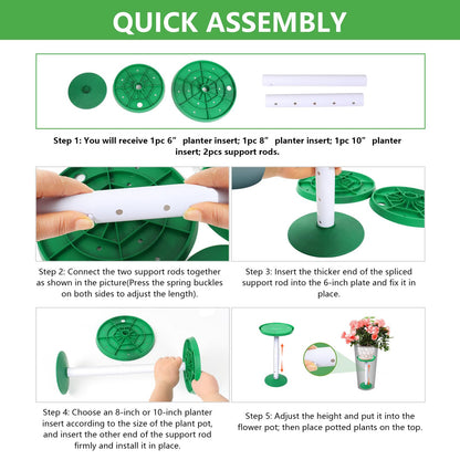 2 Pack Plant Riser Inserts for Large Pots, 8 in/10 in Interchangeable Sturdy Planter Inserts & 11 - 17 in Adjustable Height Lifters Planter Filler for Indoor & Outdoor Various Shapes Pots（Green）