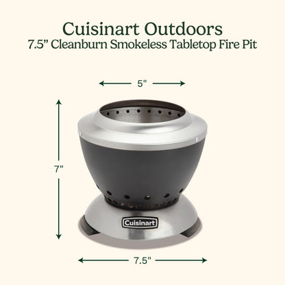 Cuisinart Cleanburn Smokeless Tabletop Fire Pit, 7.5” Lightweight Portable Smokeless Fire Pit with Removable Base for Ash & Carry Bag, Small Outdoor Heater for Patio, Camping & RV, Portable Heater