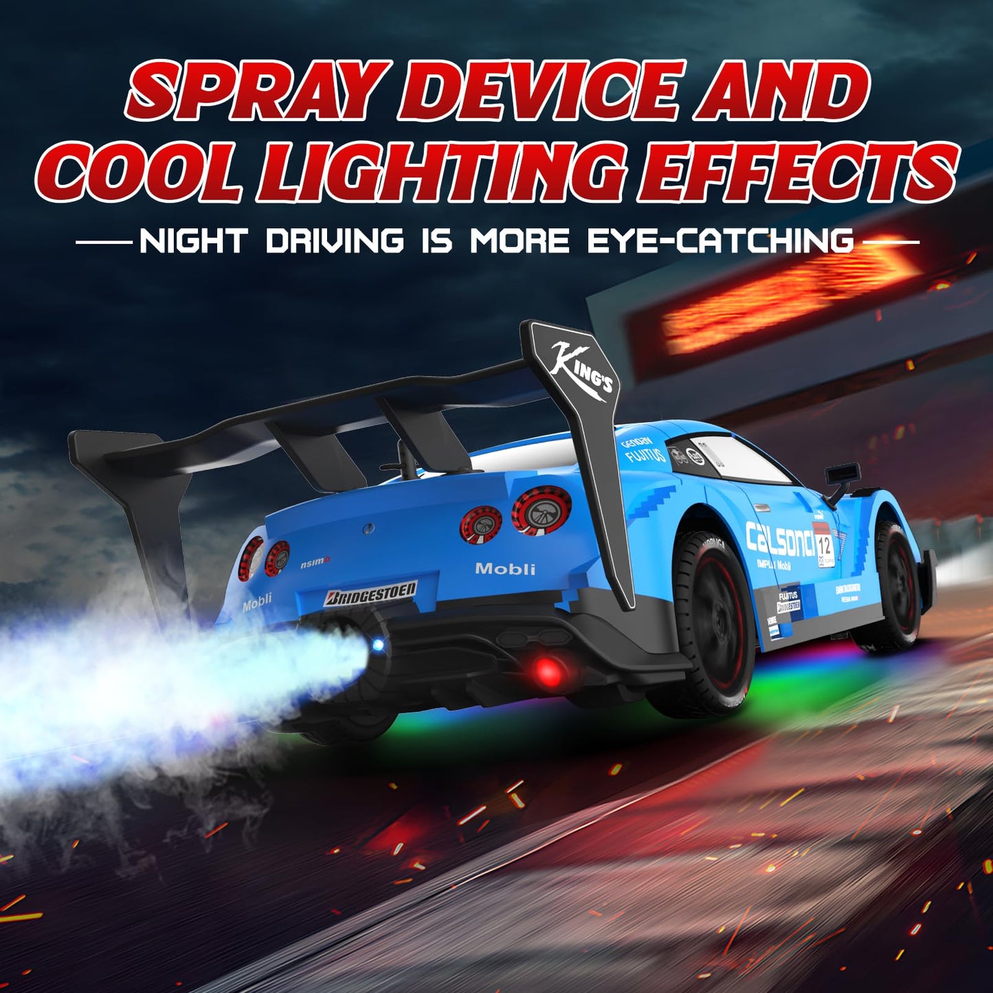 LFOLUSU Remote Control Car RC Drift Car 1:16 Scale 4WD RC Vehicle with LED Lights 2.4GHz 30km/h RTR High Speed Racing Sport Toy for Adults Boys Girls Kids Gift 2Pcs Rechargeable Battery