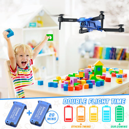 Drone for Kids with 1080P HD Camera - S350 Foldable Mini Drones Toys Christmas Birthday Gifts for Boys Girls, RC Helicopter Quadcopter with Altitude Hold, One Key Start, 3D Flips, 2 Batteries, Blue