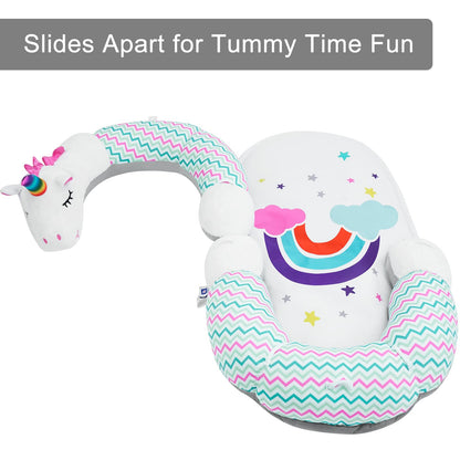 Lovvie & Joy 2-in-1 Tummy Time Mat & Seated Support Pillow,Baby Tummy Time Pillow Support for Newborns and Older Babies,with Detachable Support Pillow and Toys