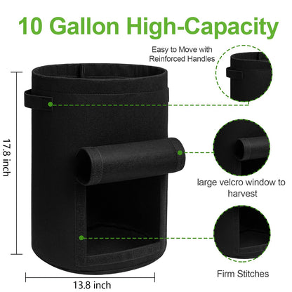 Homyhoo Potato Grow Bags with Flap 10 Gallon, 4 Pack Planter Pot with Handles and Harvest Window for Potato Tomato and Vegetables, Black and Gray
