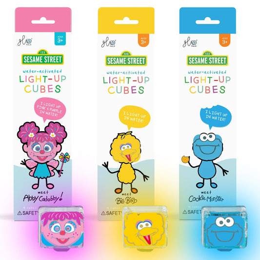 Glo Pals x Sesame Street Water-Activated Light-Up Cubes Bundle for Sensory Play - 12 Packs (Easy as A,B,C)