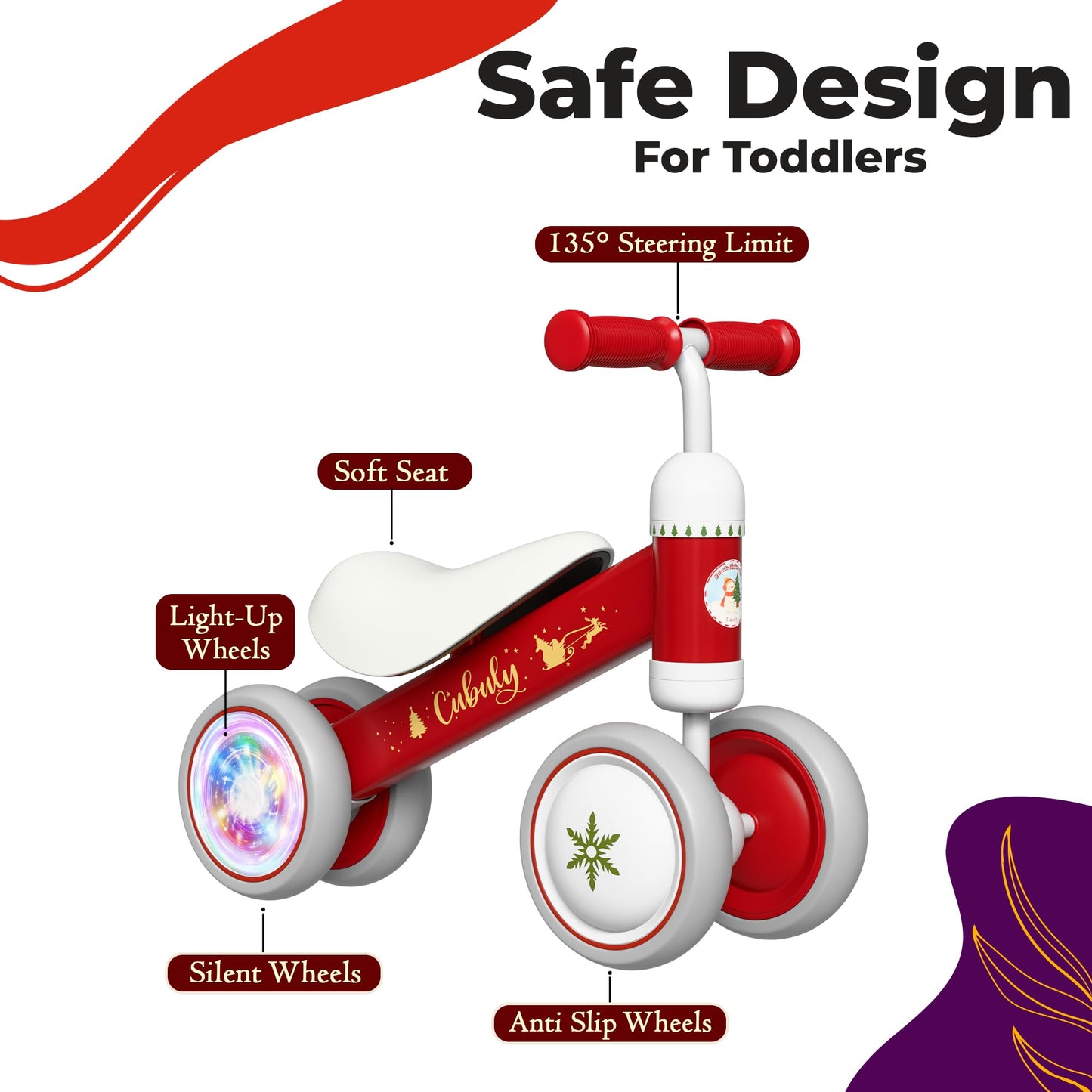 Cubuly Red Baby Balance Bike for 1-3 Year – First Birthday Boy Girl Gifts 12-36 Month Mini Bike|Colorful Lighting Wheels|Ride on Toys |Toddler Balance Bike 1-3 Indoor/Outdoor