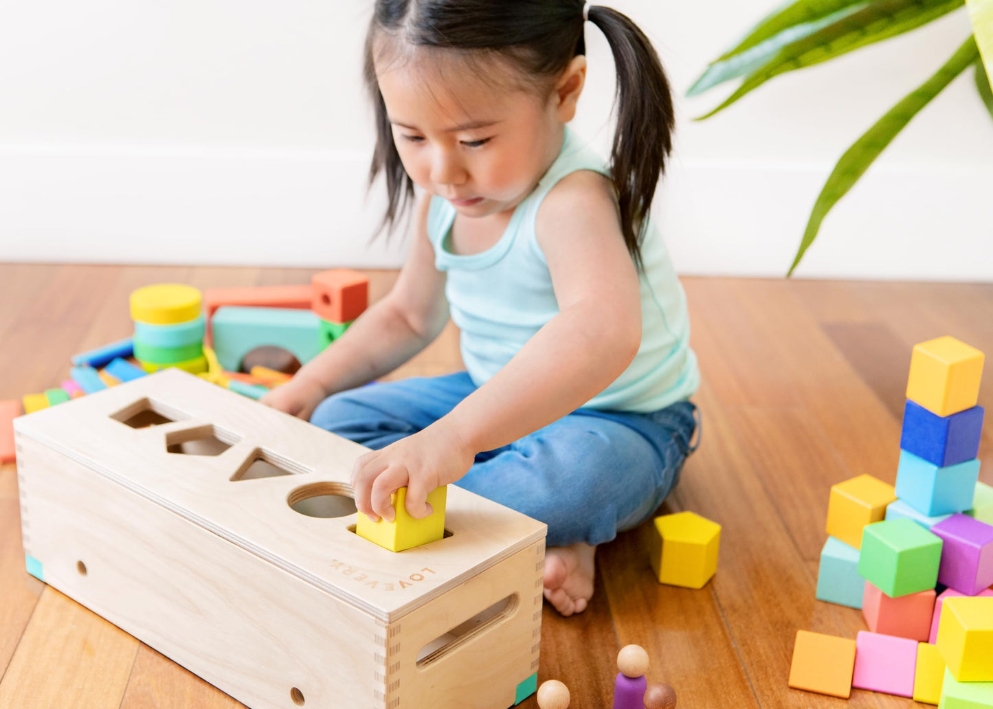 Lovevery | The Block Set | Solid Wood Building Blocks and Shapes + Wooden Storage Box, 70 Pieces & The Music Set | 6 Instruments and Rhythm & Songs Book, Toddler and Kids Music Toys