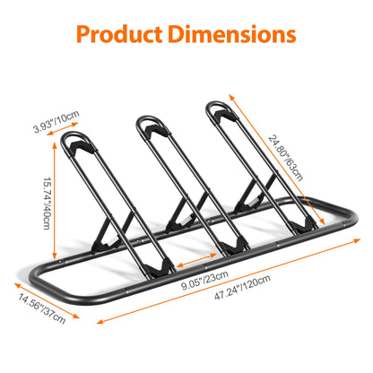 Mr IRONSTONE Bike Rack, Floor Storage Stand for Garage, Indoor/Outdoor Parking Holder, Fits Mountain, Road & Kids Cycles (Black, 3-Slot)