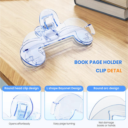 Transparent Book Page Holder for Reading: Large Book Clips to Hold Book Open - Page Holder Clip for Fixing Music Book, Page Marker for Teaching, Cooking (Light Blue)