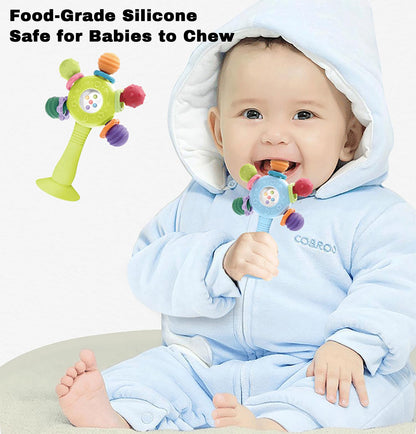 Baby Teether Toys for Babies 0 3 6 9 12 18 Months,Baby Rattle Toys,Baby Sensory Toy for 0-6 6-12 Months, Montessori Early Education,Manhattan Ball,Grasp Training Toy,Suction Cup Toys(Blue)