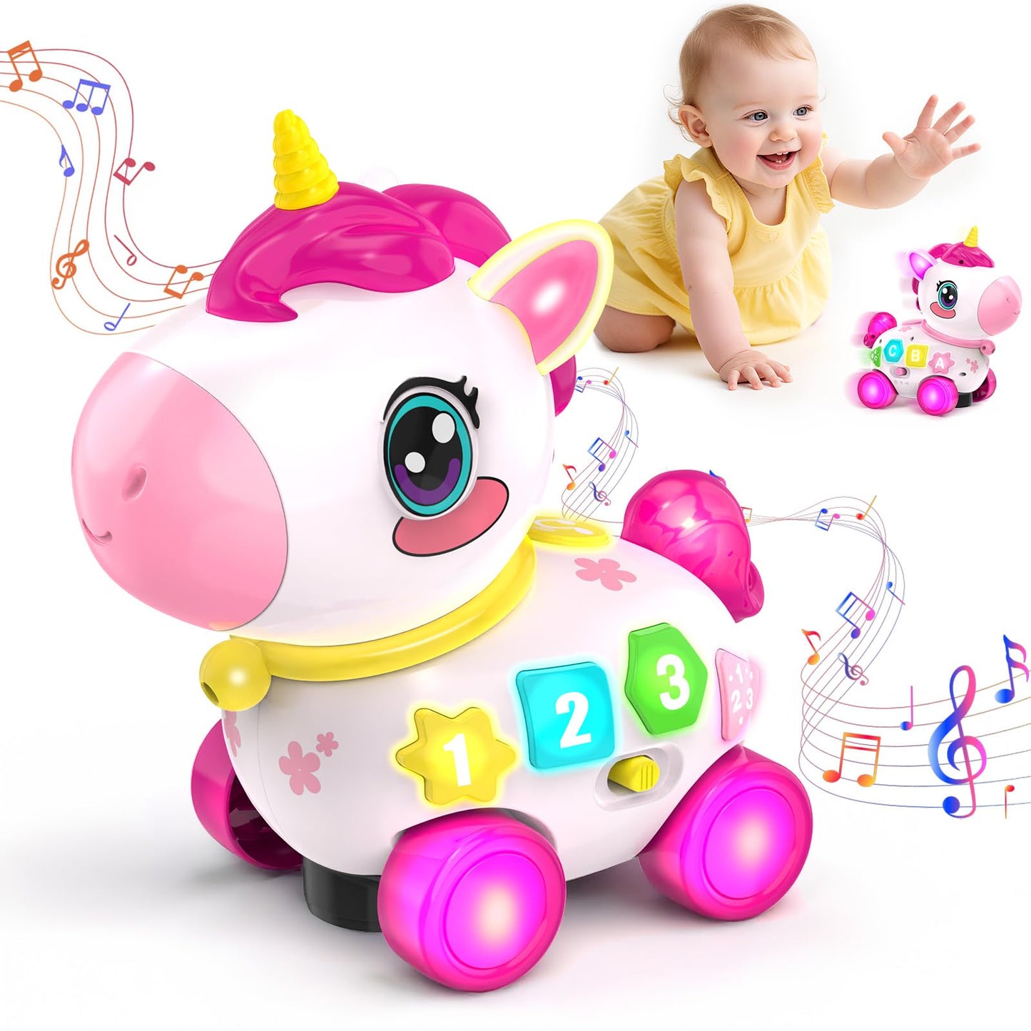 Toy for 1 Year Old Girl Gifts, Unicorn Baby Toys 6-12-18 Months, Musical Learning Toy, 1st Birthday Gift for 1 Year Old Girl Toys, Bilingual Educational Toy with Music & Light for Toddler