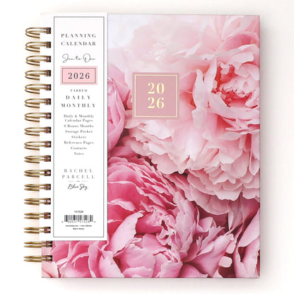 Blue Sky Rachel Parcell 2026 Daily and Monthly Planner Calendar, January 2026 - December 2026, 7" x 9", Hard Cover, Durable Twin Wire Binding, Laminated Tabs, Storage Pocket, Stickers, Peony
