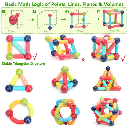 COUOMOXA Magnetic Building Blocks STEM for Toddlers: 74pcs Montessori Magnet Toys for 3 4 5 6 7 8+ Years Old Kids - Sensory Toys for Preschool Gifts-Starter Set - Birthday Gift for Boys Girls
