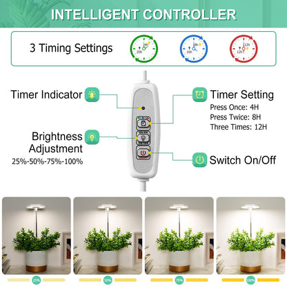 FOXGARDEN Plant Light, 126LEDs Grow Light for Indoor Plants, Full Spectrum Desk Growing Lamp with Detachable Base, Height Adjustable 7.8"-26" with Auto Timer 4H/8H/12H, 4 Dimmable Brightness, 3 Pack
