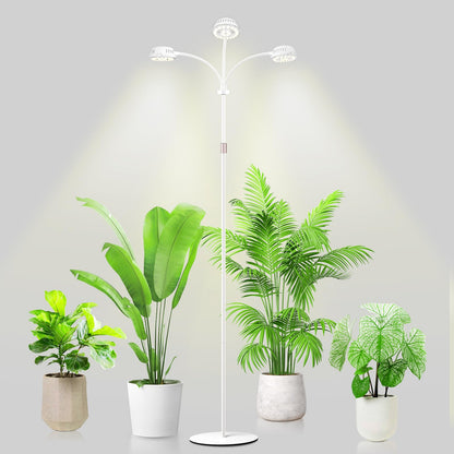LORDEM Full Spectrum Plant Light for Indoor Growing,Tri-Head Grow Light with Stand for Large Plants,Auto ON/Off Timer 6/8/12/16H, 5 Dimmable Levels, 20-70 inches Adjustable Height