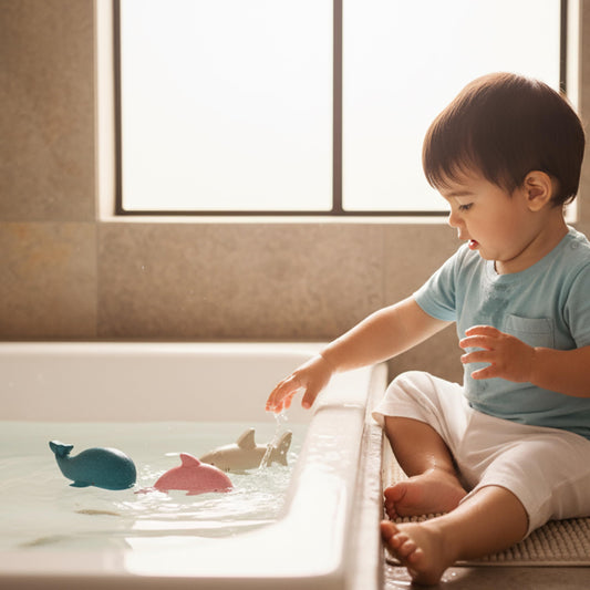 PlanToys® Wooden Sea Life 4-Piece Set Dolphin, Orca, Whale and Shark Figurines | Montessori Toy for Imaginative Play | Supports Language and Social Skills | Eco Friendly for Bath and Water Play