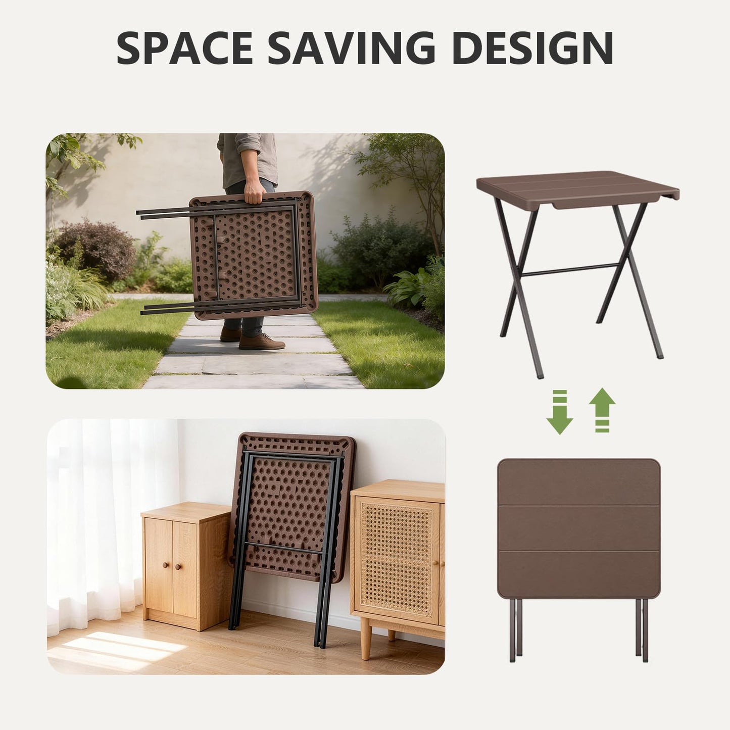 FurniEdge Folding Table 2 Pack, Portable Square Foldable Table No Assembly, Heavy Duty Steel Frame Indoor Outdoor Camping Patio Table, Picnic Card Table for Backyard, RV, Small Spaces