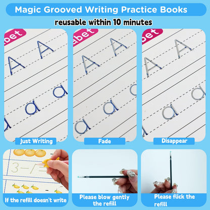 AALGO Handwriting Book Practice for Kids,Reusable Grooved Handwriting Books, Writing Practice for Kids Age 3-5