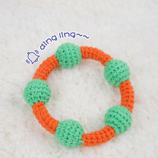 Purgano Baby Ring Rattle, Crochet Sensory Toy, Orange and Green, Baby Development Hand Grip Toy, 3-12 Months