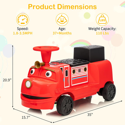 GarveeLife 2 Seater Ride On Train Trackless, 12V Kids Ride On Toy with Height Adjustable Seat, Storage Space, Music, 2 Speeds, Electric Car for Toddlers 3+ Carriage Not Included-Red