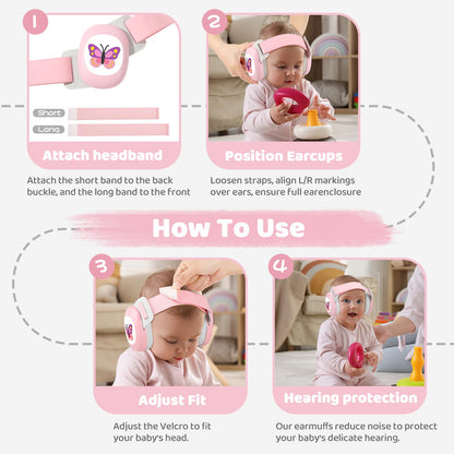 YomauiYee Baby Earmuffs,Baby Noise Cancelling Headphones with Butterfly Pattern, Infant Ear Protection for Toddler 0-48 Months,Infant Travel Essentials for Airplane/Improves Sleep