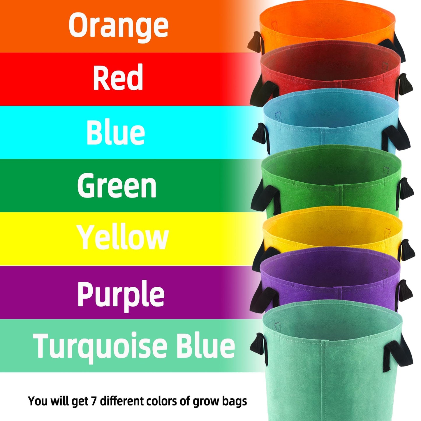 Biotolot 15-Gallon Fabric Grow Bags (7 Pack of Mix Colors) with Handles for Potato Tomato Flower and Vegetables