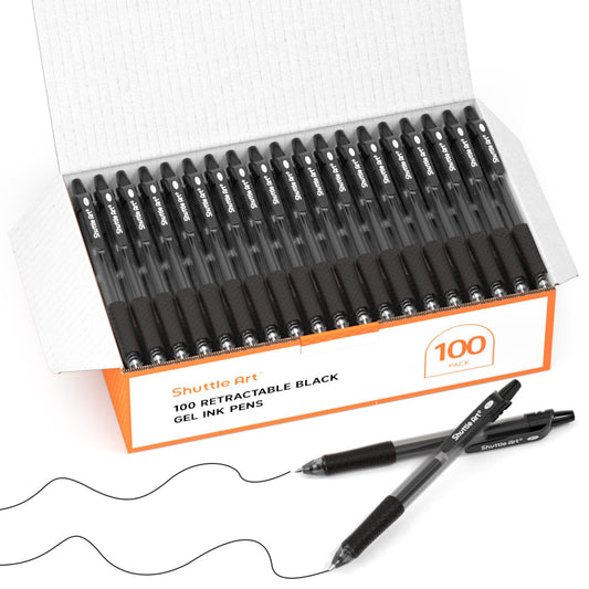Shuttle Art Black Gel Pens, 100 Pack Retractable Medium Point Rollerball Gel Ink Pens Smooth Writing with Comfortable Grip for Office School Home Work
