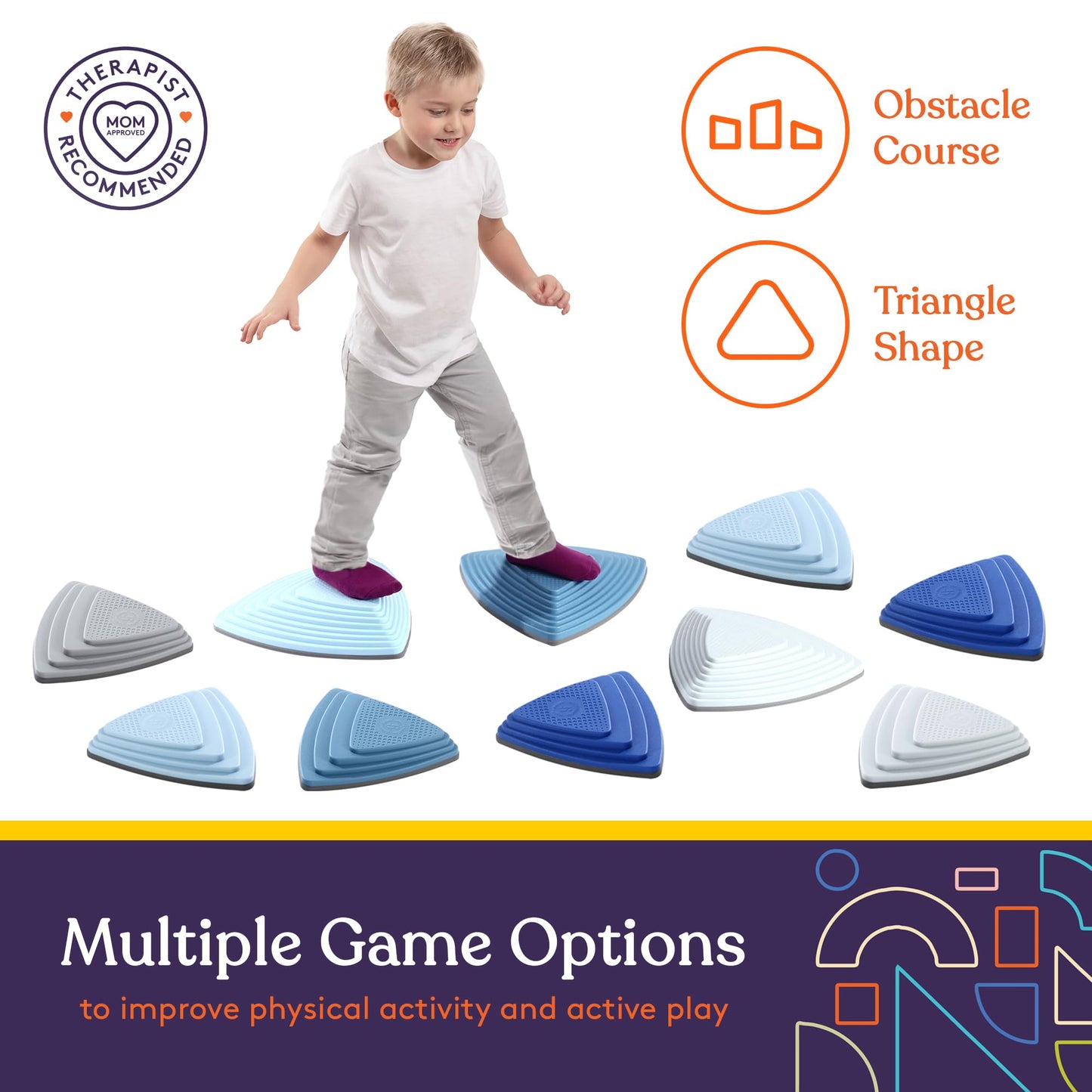 Special Supplies 10 Stepping Stones for Kids Indoor and Outdoor Balance Blocks Promote Coordination, Balance Strength Child Safe Rubber, Non-Slip Edging (Ocean)