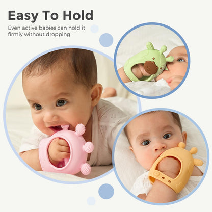 Momcozy Baby Teether Toys | Food Grade Silicone Teething Relief 0-6 Months | Toy 6-12 Months | Baby Essential | Green and Pink