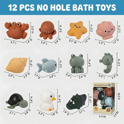 Bath Toys for Toddlers 1-3, 12 Pcs No Hole Baby Bath Toys, Ocean Animal Bathtub Toys for Boys Girls, Toddler Water Table Pool Toys Ages 2-4 4-8, Kids Birthday Easter Gifts