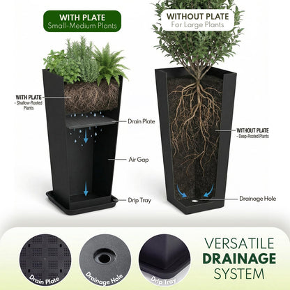 PASAMIC Tall Planters 30 Inch Set of 2, Outdoor Large Planters, Weather Resistant Planter for Outdoor & Indoor Plants, Flower Pots with Drainage Holes, Ideal for Front Porch, Patio, Balcony, Black