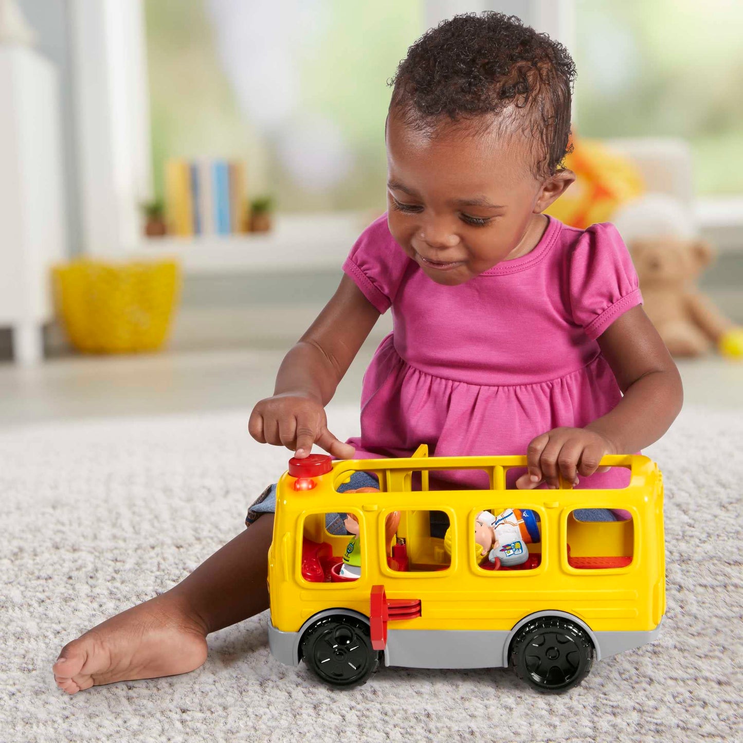 Fisher-Price Little People Musical Toddler Toy Sit with Me School Bus with Lights Sounds & 2 Figures for Pretend Play Kids Ages 1+ Years