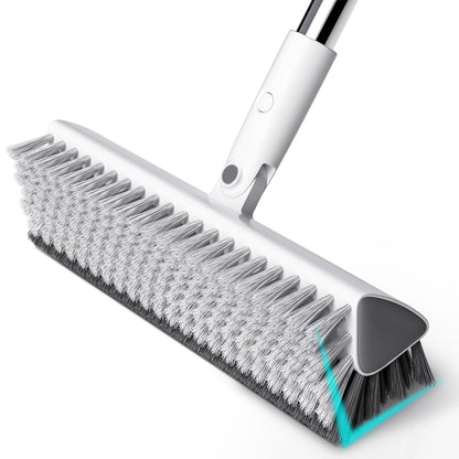 Floor Scrub Brush with Long Handle, Heavy-Duty Stiff Bristles, V-Shape Floor Scrubber Brush for Tile, Concrete & Grout Lines, Stand-Up Cleaning for Garage, Bathroom, Deck & Patio