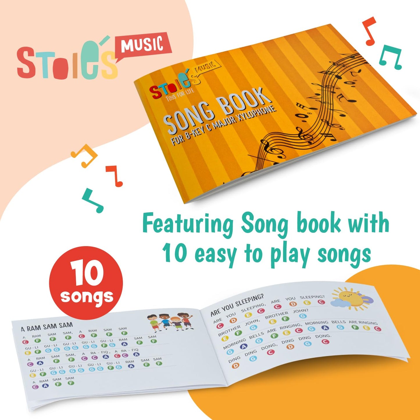 Stoie's Wooden Xylophone for Kids and Toddlers, Curved Design, 8 Notes of Rainbow Color, Tuned C-Key Xylophone with Mallets, Music Songbook, Kids Musical Instrument Educational Montessori Toys