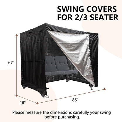 WEIMELL Waterproof Outdoor Swing Cover 3 Triple Seater Garden Patio Proch Swing Cover All Weather Protection 3 Seat Swing Canopy Covers Black (86L x 48D x 67H inches)