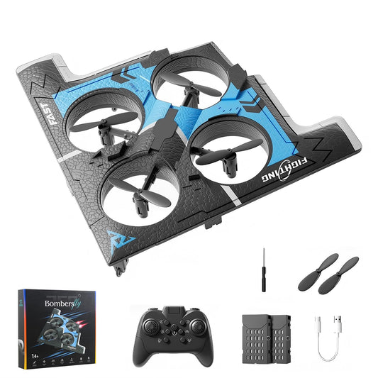 Foam Bomber-Style Drone - RC Airplane with Cool Blue LED Lights, Easy-to-Fly Remote Control Aircraft for Beginners, 2 Batteries (15 Mins Flight), Altitude Hold & 360° Flips, Indoor/Outdoor Hobby Gift