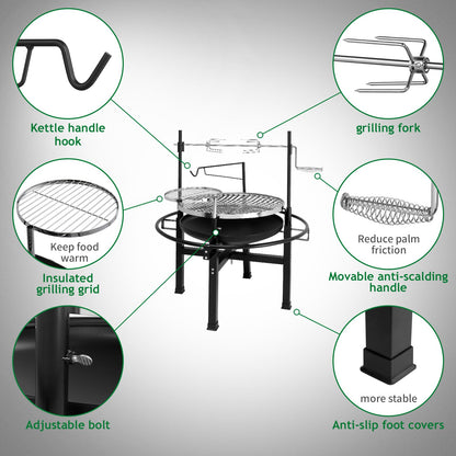 Outvita 33 Inch 2 in 1 Fire Pit with Grills, Wood Burning Fire Pits with Adjustable Swivel Cooking Grate for Outside BBQ Patio Picnic Party