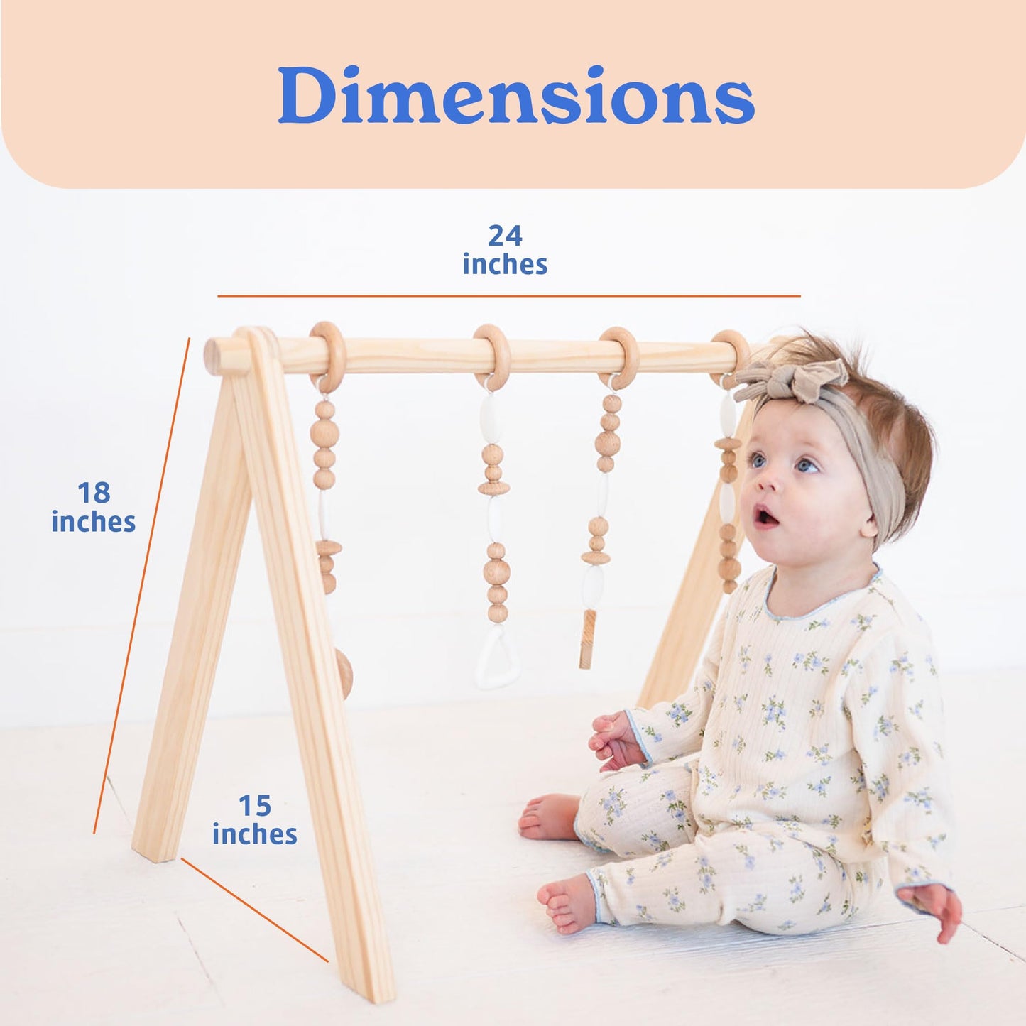 Poppyseed Play Wooden Baby Play Gym | Montessori-Inspired Activity Center with 4 Hanging Toys | Natural Wood & Silicone | Ideal for Tummy Time, Sensory Play & Motor Skill Growth | 0-12 Months