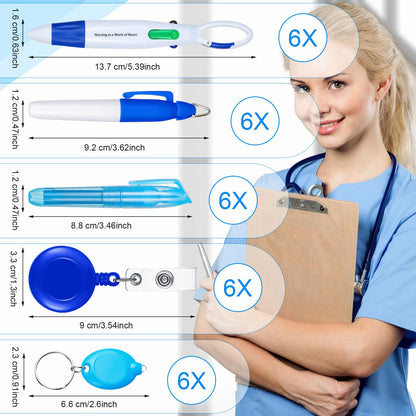 Chinco 30 Pcs Retractable Shuttle Pen Clip with Mini Highlighter Nurse Badge Pen Neon Marker LED Keychain Ring Clip for Nurse Gift(Stylish,Mix Color)