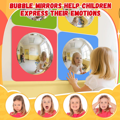 Geiserailie 4 Pcs Sensory Wall Mirror Acrylic Bubble Mirror Toys for Calming Corner Items - Sensory Room Have Visual, Tactile Stimulation (6 x 6 Inch,Pink,Yellow,Green,Blue)