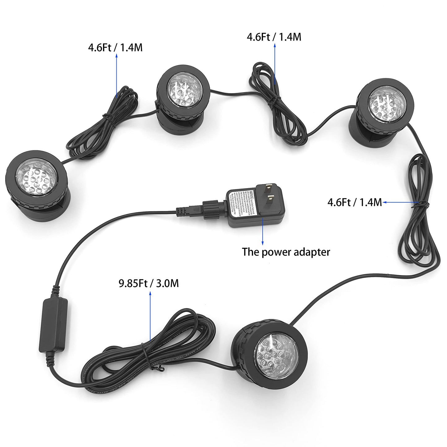 TENSUL Colored Pond Lights with Timer, RGB Weighted Fountain Light IP68 Waterproof, Dimmable Outdoor Landscape Lights Fish Tank Pond Fountain Garden, 4 in Set