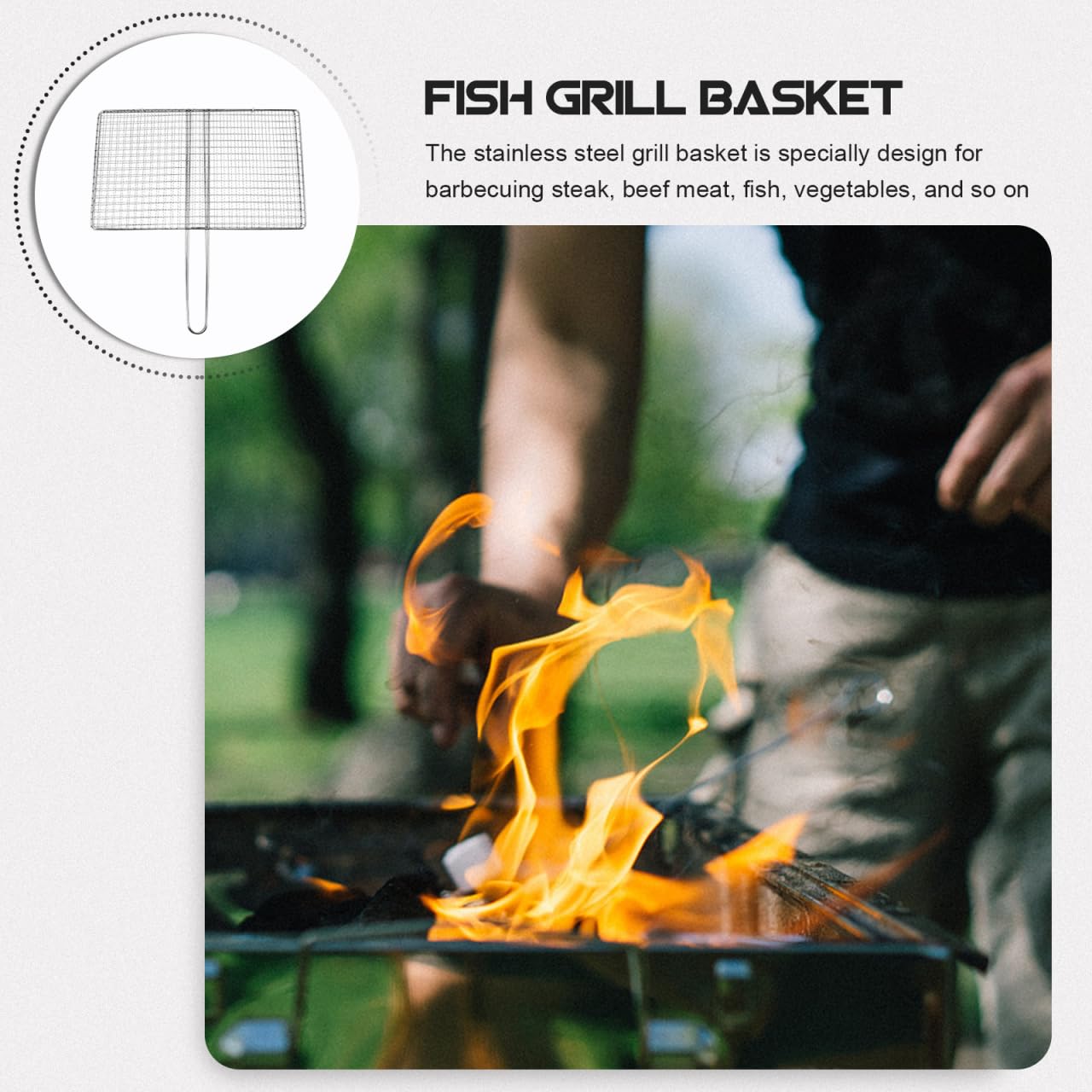 BESPORTBLE Fish Grill Basket, Fish Grilling Basket for Outdoor Stainless Steel Folding Grill Accessories Grill Basket for Bar Camping Picnics Parties
