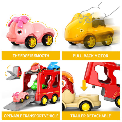 Doloowee Dinosaur Truck Toys for Kids 3-5 Years, Cars Toys for Toddler, 6 in 1 Jurassic Dinosaurs Trucks Toys, Semi Truck Toy Car for Boys and Girls Age3+
