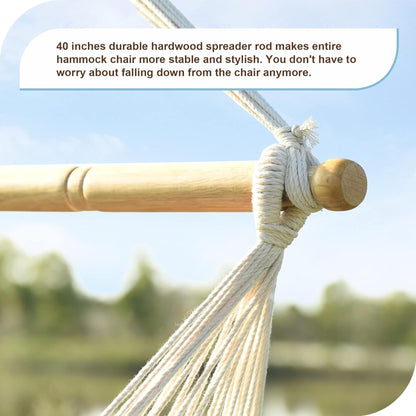 Lazy Daze Hammocks Chair Caribbean Hanging Rope Weaving Chair with 40" Hardwood Spreader Bar and Soft-Spun Cotton Rope for Indoor/Outdoor Backyard & Living Room, Max 300 LBS, Natural