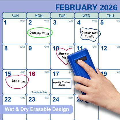 32" x 48" 2026 Wall Calendar, Folded Wet & Dry Erase Wall Calendar 12 Month, Yearly Laminated Wall Calendars, Reversible Annual Planner, Horizontal/Vertical, with Julian Dates