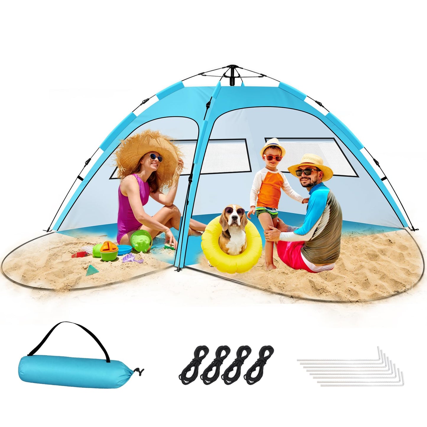 Beach Tent Sun Shelter – Pop Up Easy Setup in 3S Instant Tents for 4/5 Person Beach Umbrella Sun Shelter Shade, UV 50+ Protection, Wind Resistant, Lightweight Portable Baby Tents Shade for Family