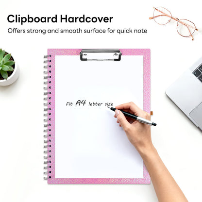 Zoenley Glitter Clipboard Notebook with Storage for Letter Size, 8.5 x 11 Notepad Holder with 5 Folders and Dividers, Size 12.8X 9.7 in, Spiral Portfolio for Nursing Teacher School Supplies,Pink