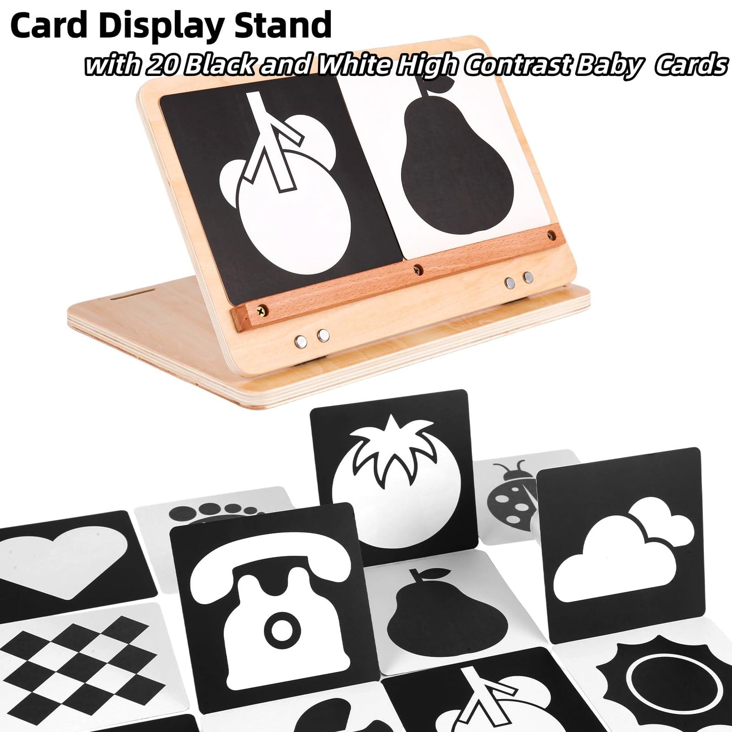 juhg Tummy Time Mirror Large Baby Mirror Toy and Card Display Stand with Black and White High Contrast Baby Cards Double-Sided Design Adjustable Angle Montessori Mirror