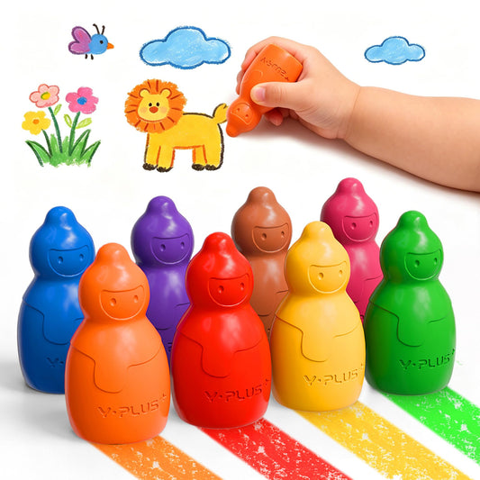 YPLUS Jumbo Crayons for Toddlers 1-3, 8 Colors Non-Toxic Washable Art Crayons for Kids, Easy-Grip Preschool Drawing Supplies for Kids Ages 1-4 (Ideal Gift)